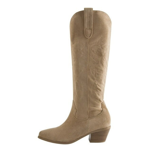 Onlymaker Women White Knee High Boots Western Cowboy Boots Wide Calf