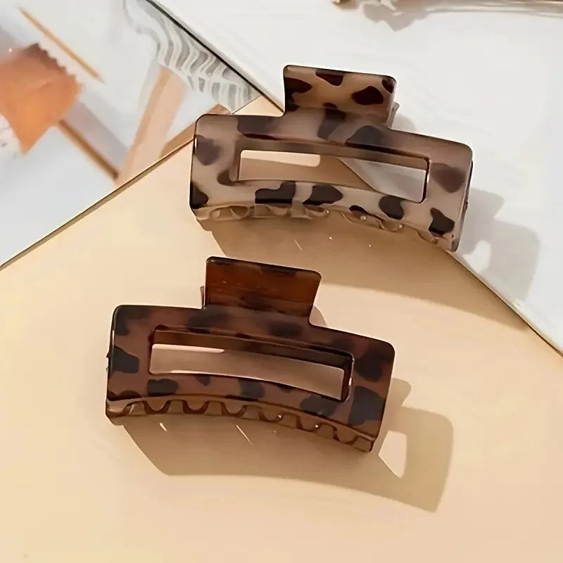2Pcs Elegant Leopard Print Hair Claw Clips Rectangular Plastic Shark