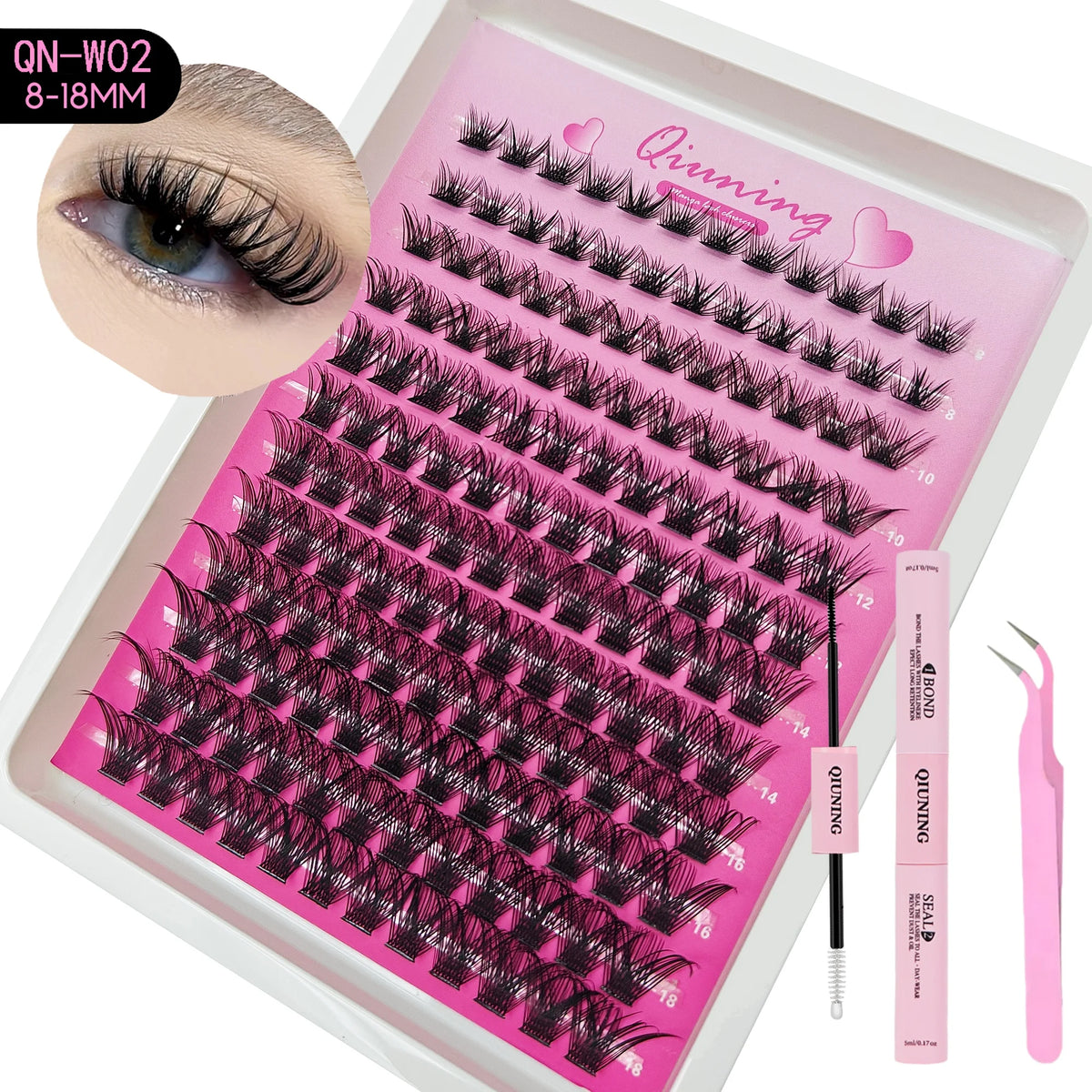 QIUNING Manga Lash Clusters Kit Cat Lashes with Lash Bond & Seal