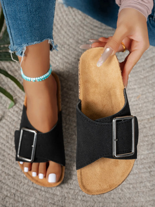 Women's Summer Spring and Autumn Casual Simple Large Buckle Suede