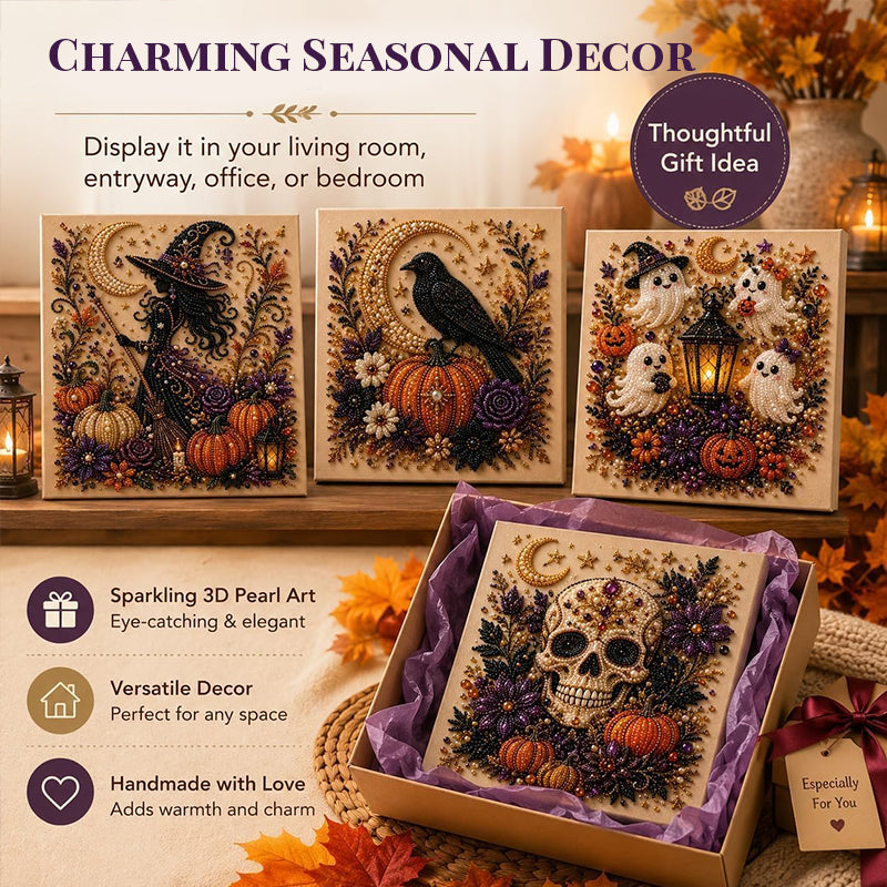 Spooky Ghost Diamond Art Kit, Pearl Art, Halloween DIY Wall Decor for Adults & Beginners, Full Drill Gem Painting