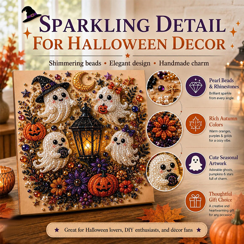 Spooky Ghost Diamond Art Kit, Pearl Art, Halloween DIY Wall Decor for Adults & Beginners, Full Drill Gem Painting