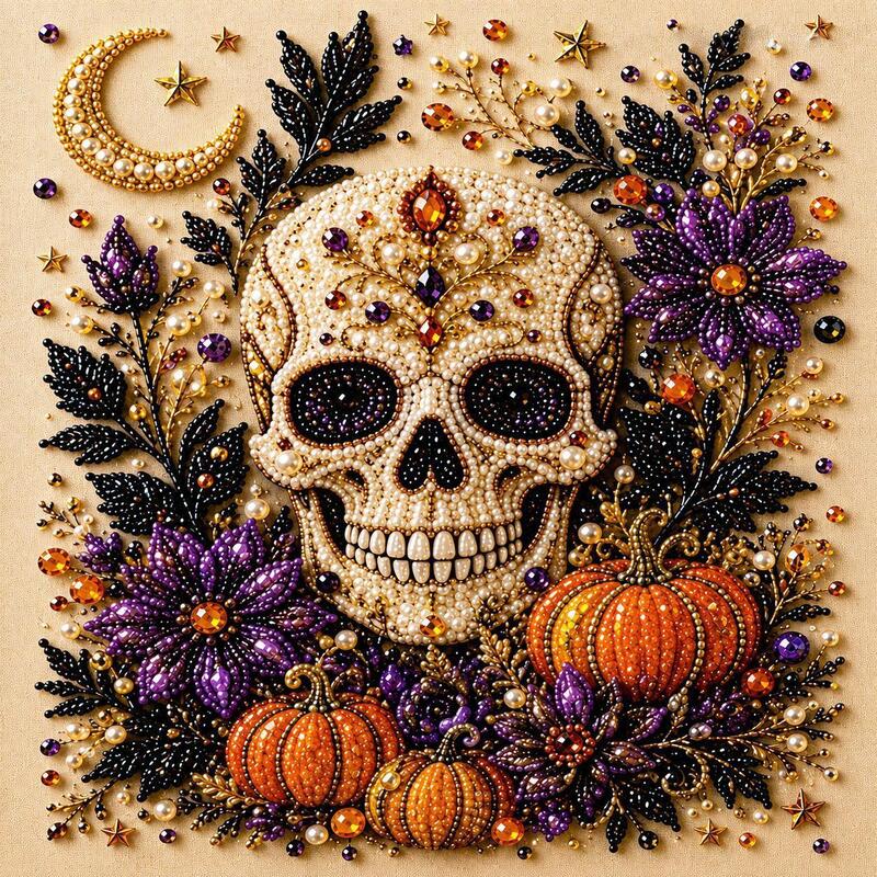 Spooky Ghost Diamond Art Kit, Pearl Art, Halloween DIY Wall Decor for Adults & Beginners, Full Drill Gem Painting