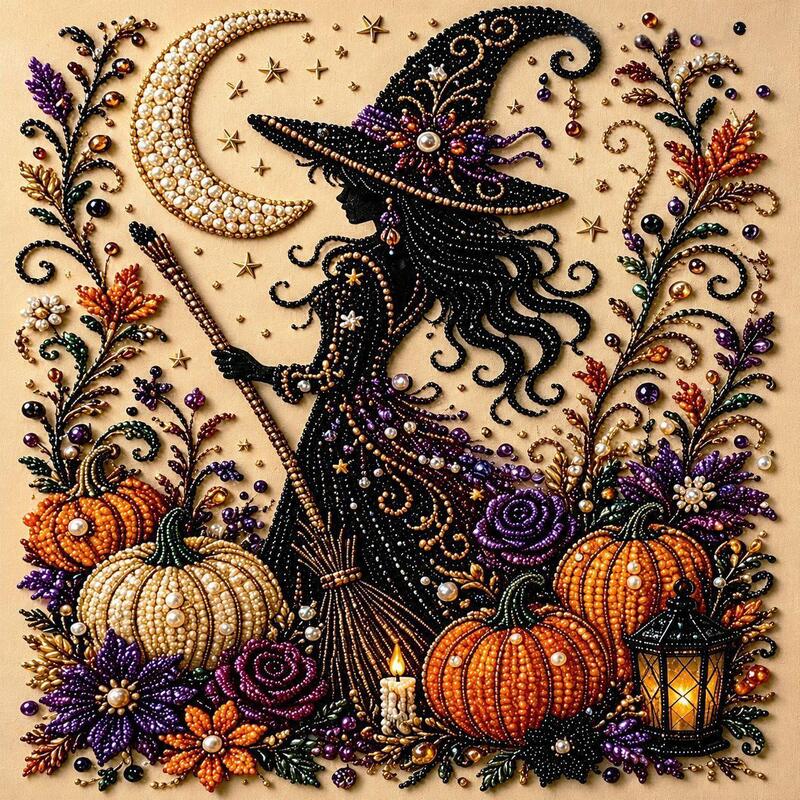 Spooky Ghost Diamond Art Kit, Pearl Art, Halloween DIY Wall Decor for Adults & Beginners, Full Drill Gem Painting