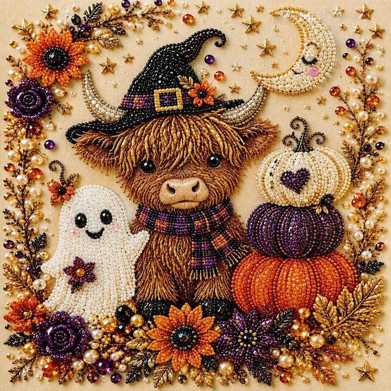 Spooky Ghost Diamond Art Kit, Pearl Art, Halloween DIY Wall Decor for Adults & Beginners, Full Drill Gem Painting