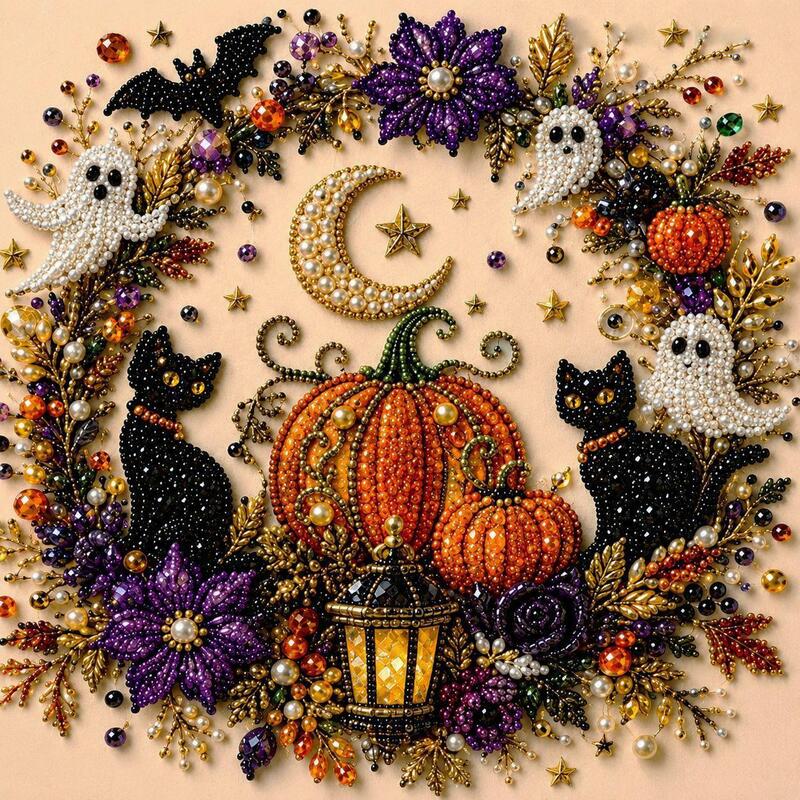 Spooky Ghost Diamond Art Kit, Pearl Art, Halloween DIY Wall Decor for Adults & Beginners, Full Drill Gem Painting
