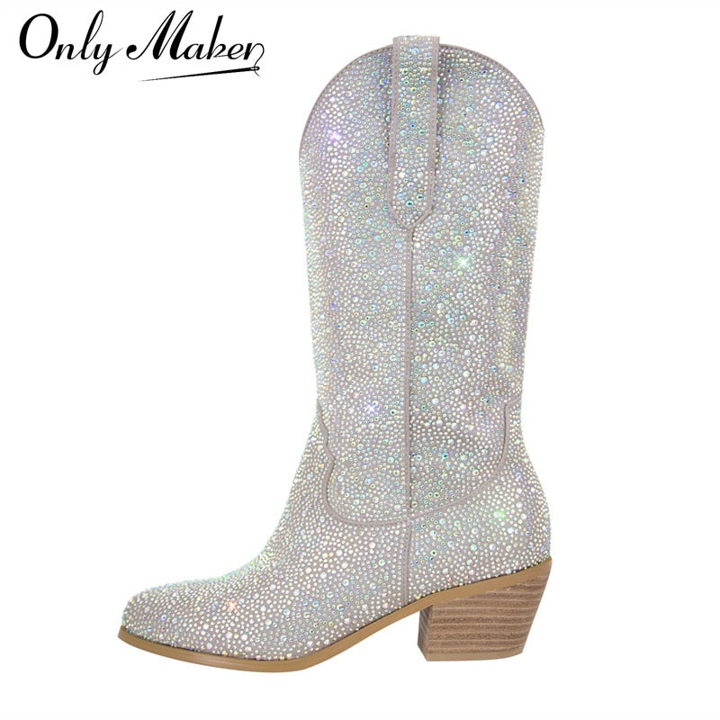 Onlymaker Women Knee High Boots Pointed Toe Heel Pull-on Booties Shoes