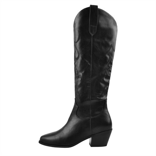 Onlymaker Women White Knee High Boots Western Cowboy Boots Wide Calf