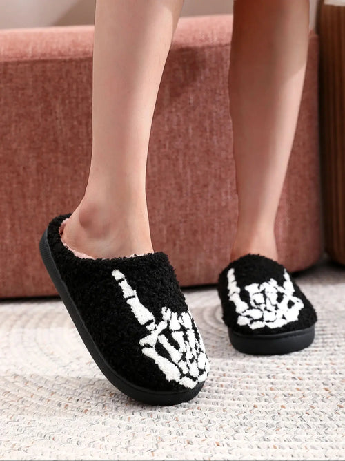 Skull Finger Pattern Skull Embroider Plush Home Thick-Soled