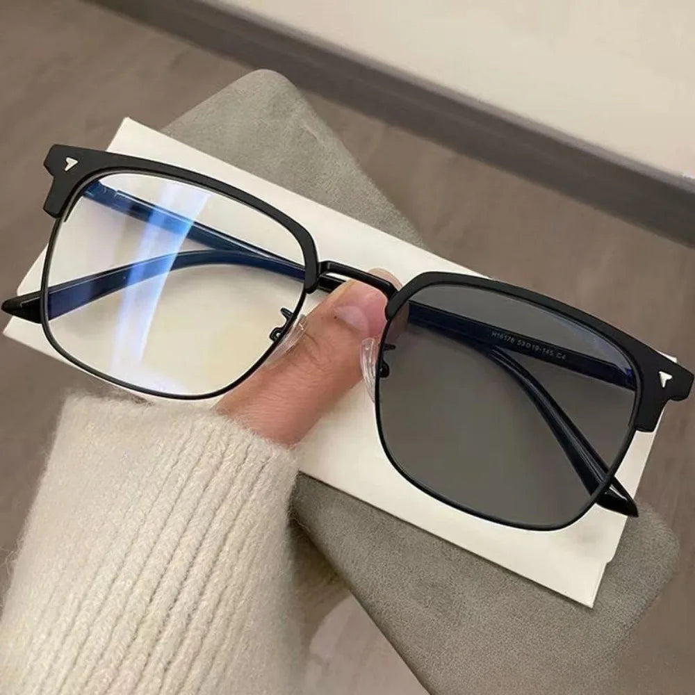 Photochromic Anti Radiation Blue Light Eyeglasses Square Metal Frame