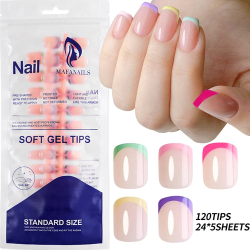 240/120Pcs Colorful French Short Square False Nails Full Cover Fake