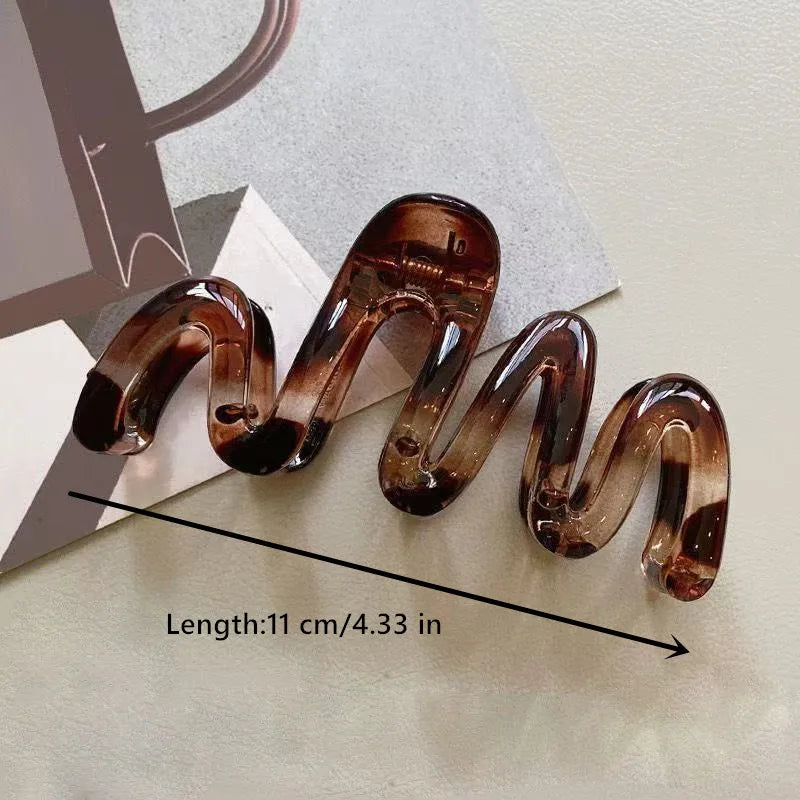 Women's Wavy High Glossy Amber Brown 11cm/4.33in Large Lightweight