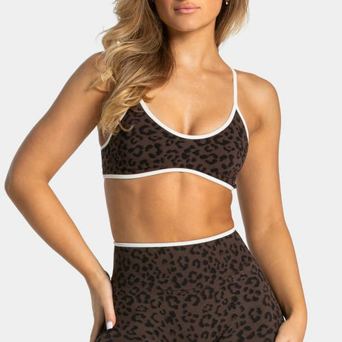 Women's Leopard Print Sports Bra Wireless Seamless Spaghetti Straps