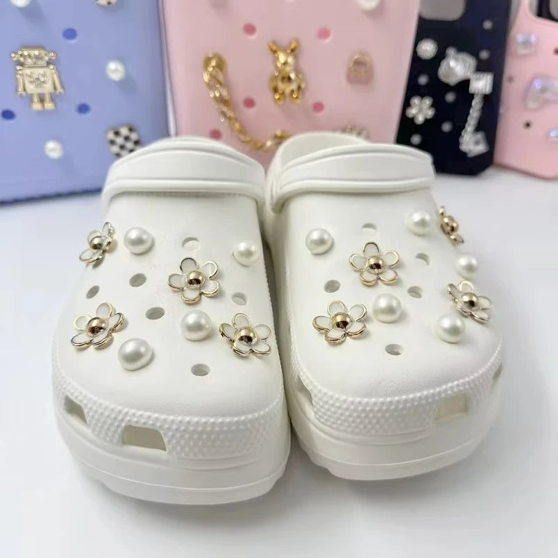 3D Cute Daisies Pearl Set Shoe Charms Accessories for Slide Sandals