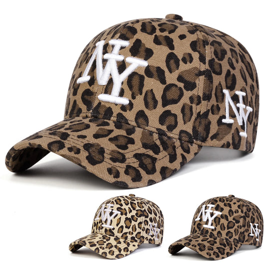 Unisex NY Letter Embroidery Leopard Print Baseball Caps Spring Autumn