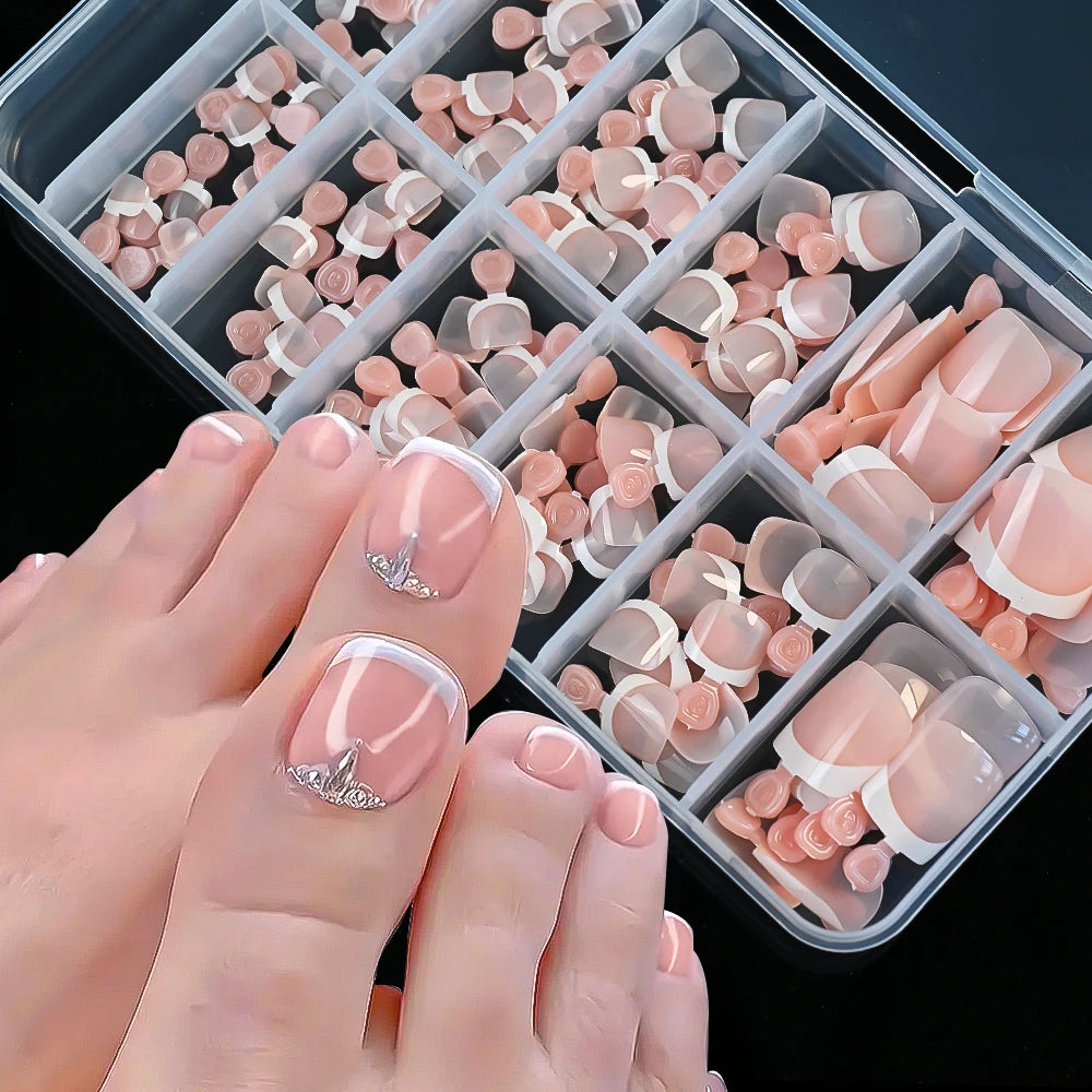 120Pcs 9-Colors French Fake Toenails Summer Short Sqaure Press On Toe