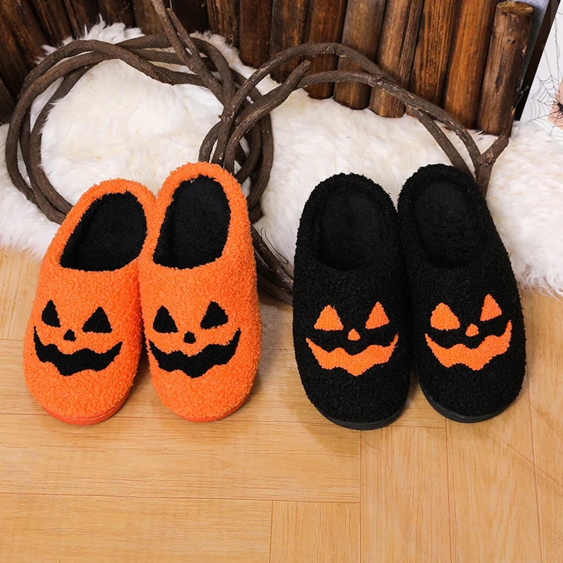 Cozy Halloween Pumpkin Slippers Women Soft Plush Non Slip Indoor