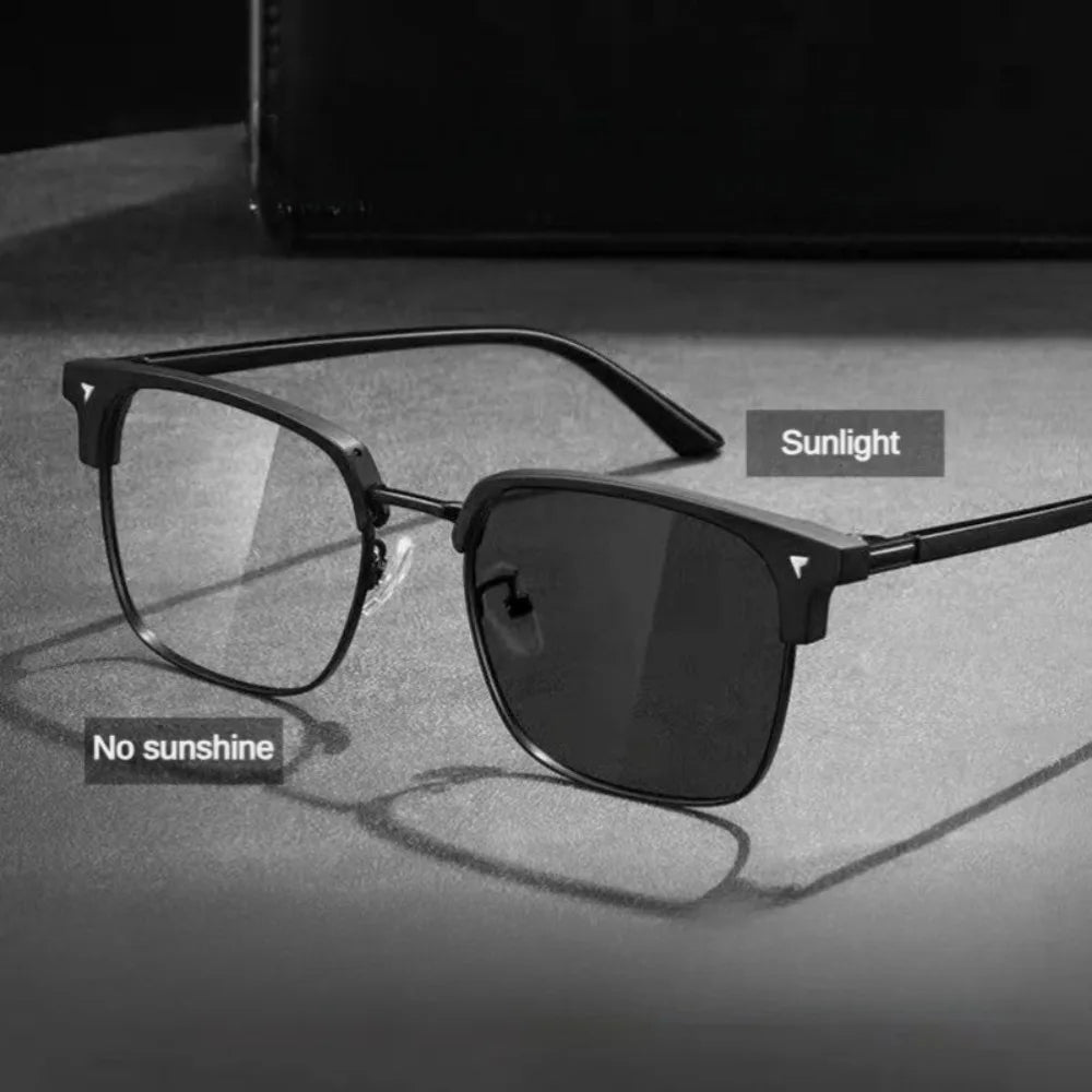Photochromic Anti Radiation Blue Light Eyeglasses Square Metal Frame