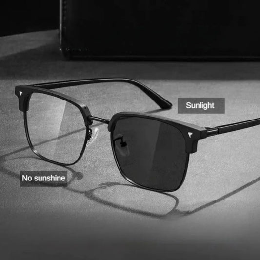 Photochromic Anti Radiation Blue Light Eyeglasses Square Metal Frame