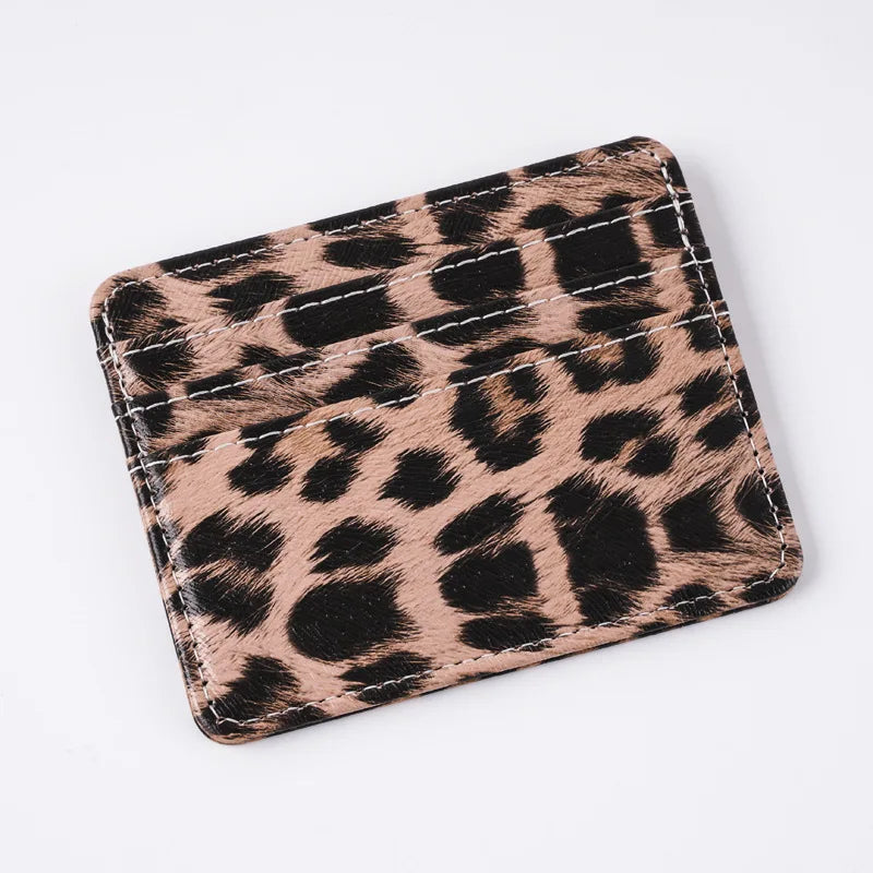 Unisex Fashion Leopard Print Card Wallet Bags PU Leather Business Id