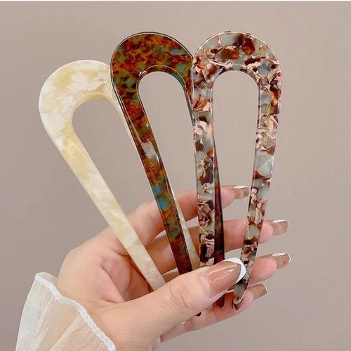 U-Shaped Hair Fork Fashion Tortoiseshell Acetate Hairpin Women