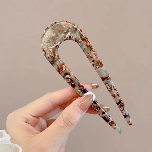 U-Shaped Hair Fork Fashion Tortoiseshell Acetate Hairpin Women