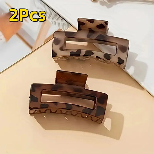 2Pcs Elegant Leopard Print Hair Claw Clips Rectangular Plastic Shark