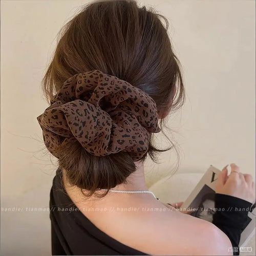 Vintage Leopard Print Large Scrunchie For Women Girls Sweet Hair