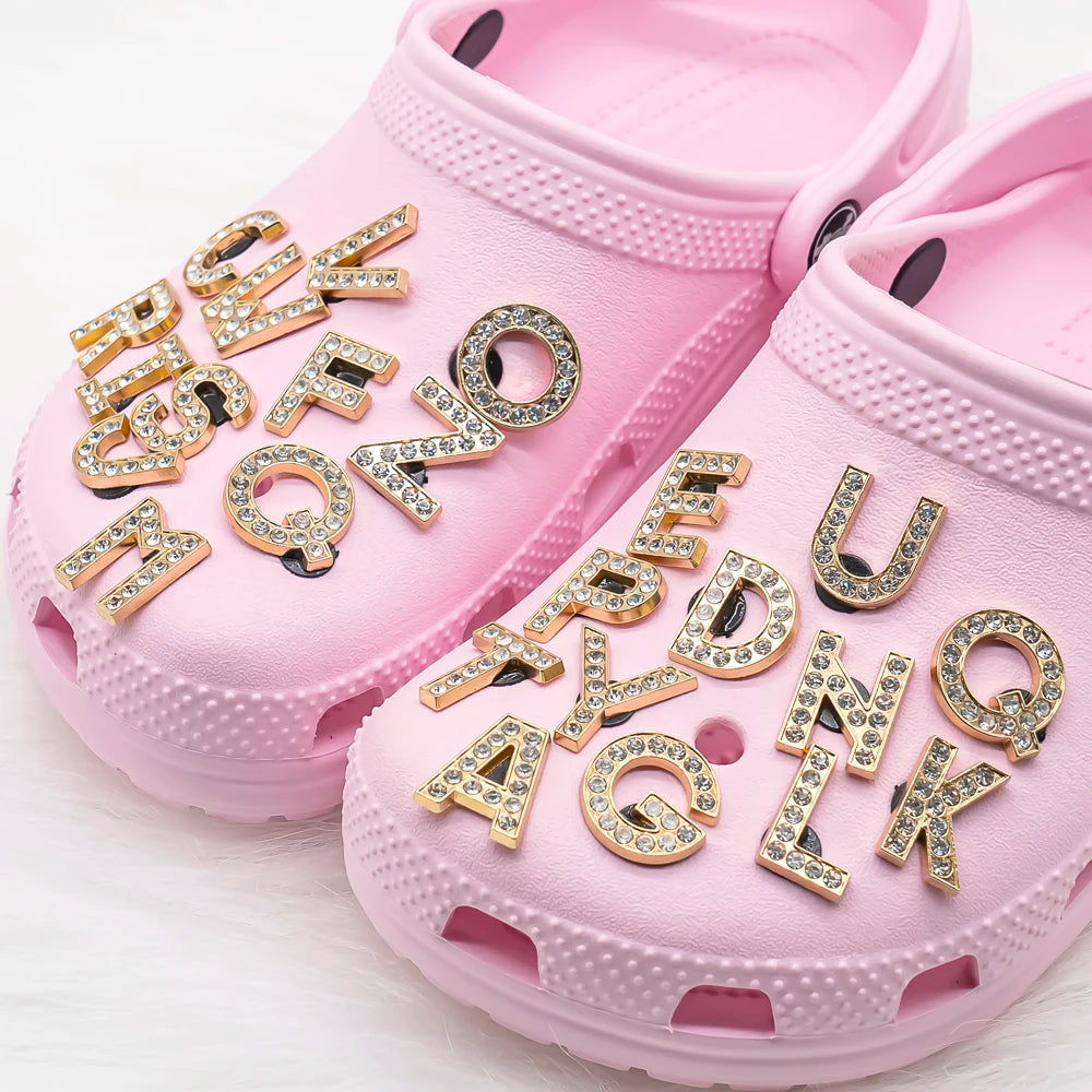 1pcs Metal Gold Luxury Letters Shoe Charms for Clog Alphabet Shoes