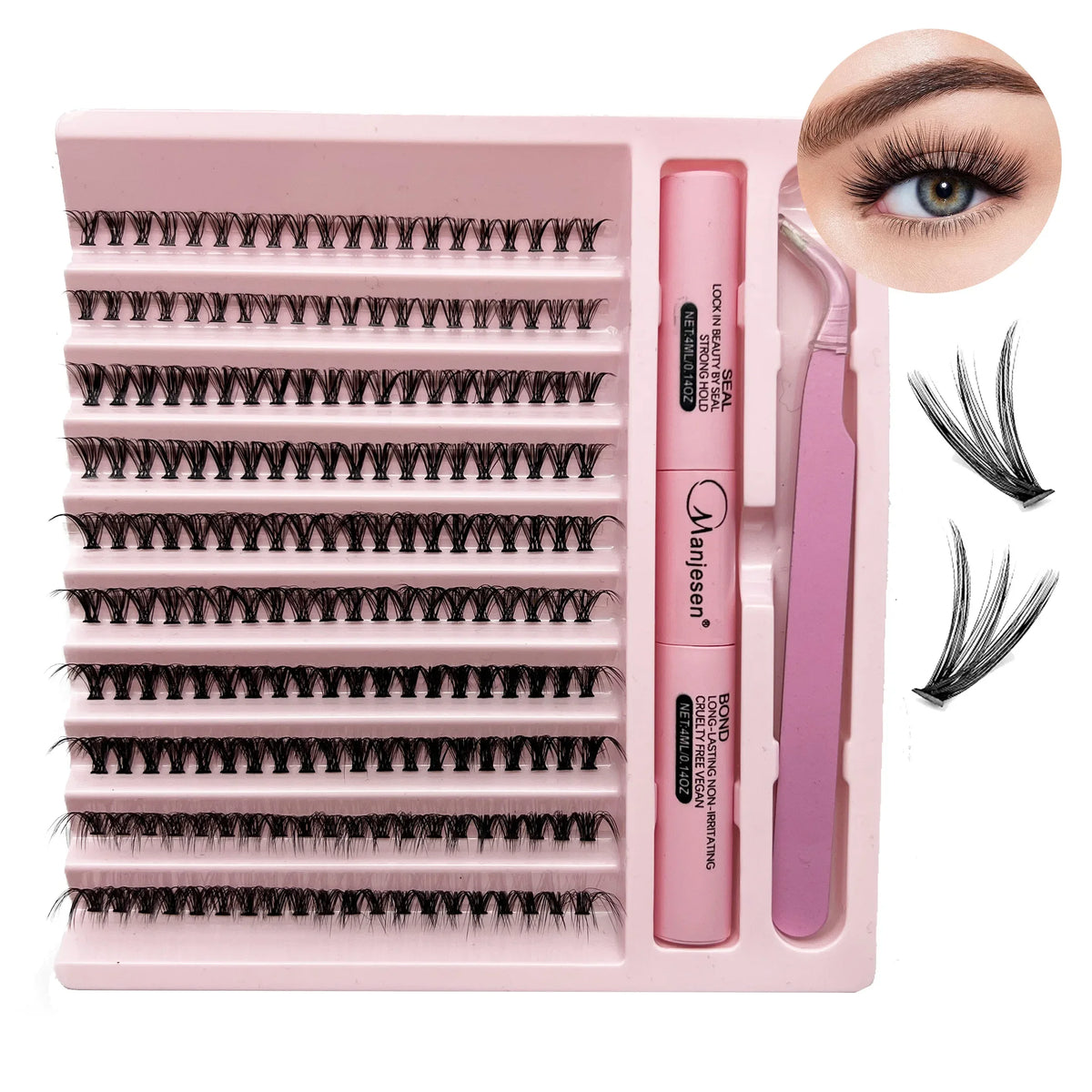DIY Lashes Extension Kit Eyelashes 200 PCS Clusters Lash Bond and Seal
