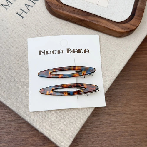 2pcs/set Acetate Hair Clips Hollowed Oval Geometric Barrettes Side