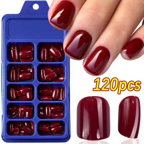 120Pcs 9-Colors French Fake Toenails Summer Short Sqaure Press On Toe
