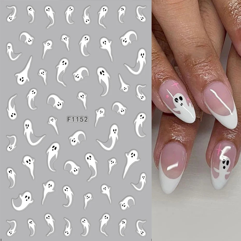 2pcs Luminous Halloween Spooky Nail Stickers White Ghost Pumpkin