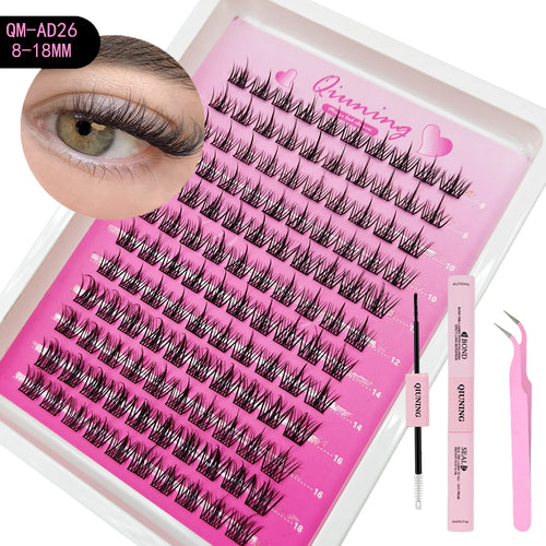 QIUNING Manga Lash Clusters Kit Cat Lashes with Lash Bond & Seal