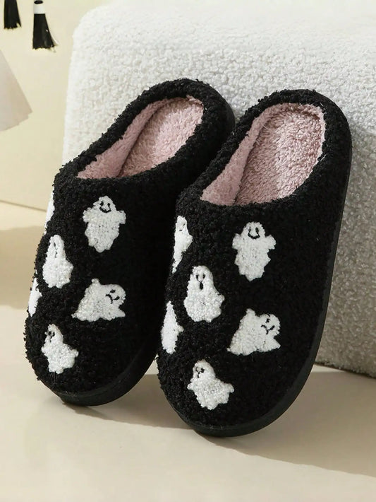 Halloween ghost-patterned warm indoor couple cotton slippers for men