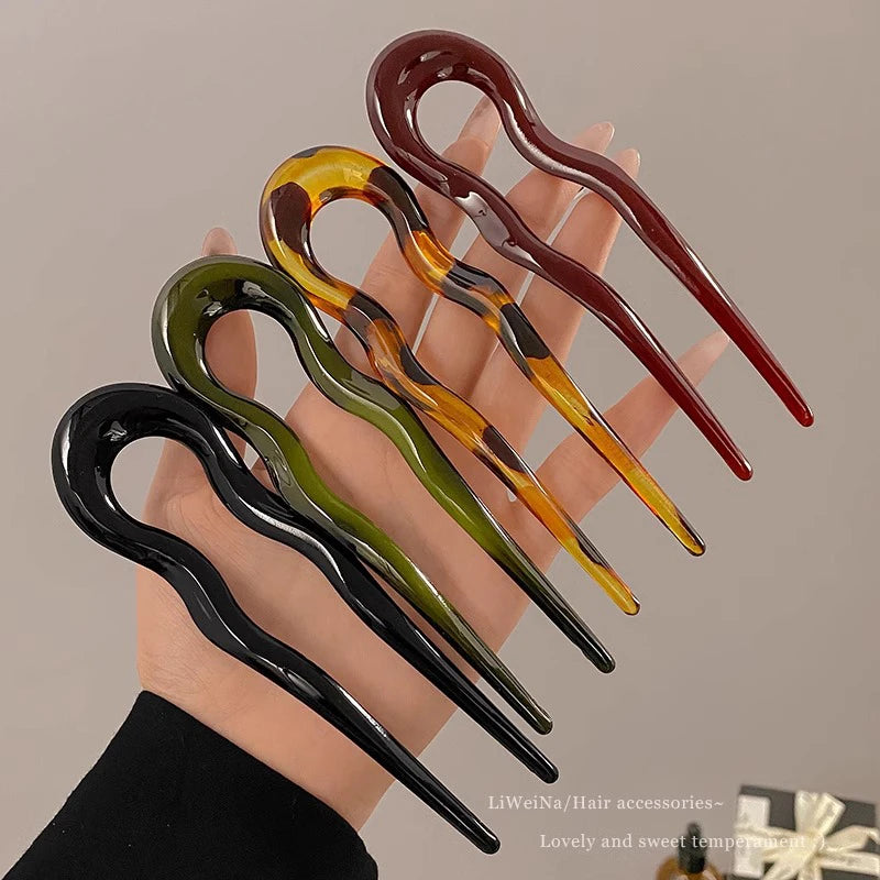 U-Shaped Hair Fork Fashion Tortoiseshell Acetate Hairpin Women