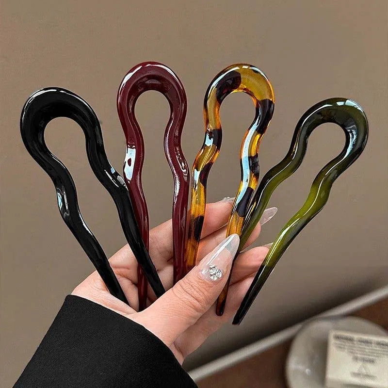 U-Shaped Hair Fork Fashion Tortoiseshell Acetate Hairpin Geometric
