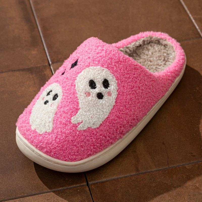 Halloween Slippers Women's Winter Pink Cute Ghost Indoor Cartoon