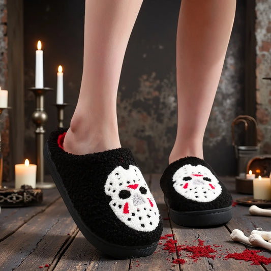 A Pair of Black Halloween Horror Mask Skull Pattern Embroidered Plush