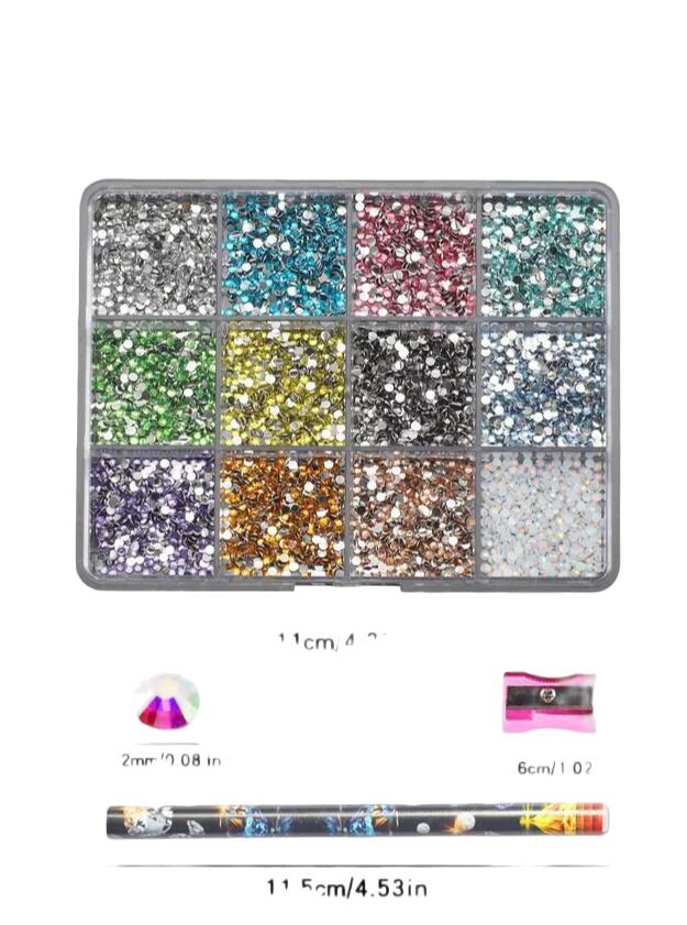 12Grids 6000pcs 3D Resin Nail Art Rhinestones with Tools 2mm Brilliant
