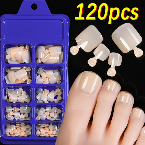 120Pcs 9-Colors French Fake Toenails Summer Short Sqaure Press On Toe