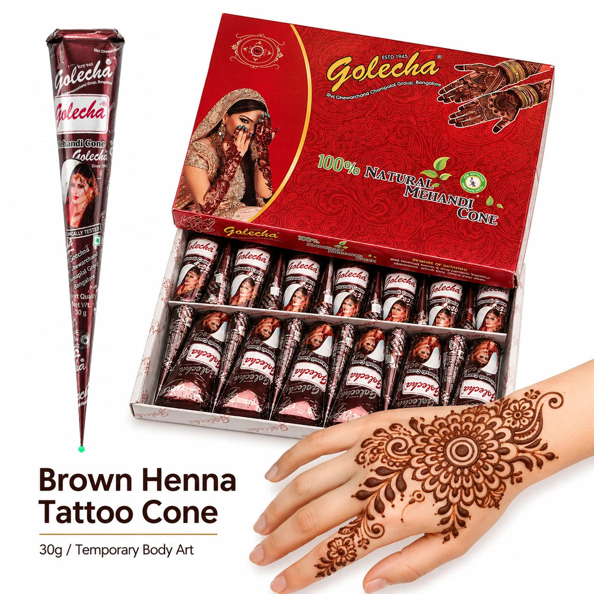 GOLECHA Brown Henna Freckle Tattoo Paste 30g Natural Body Paint Cone