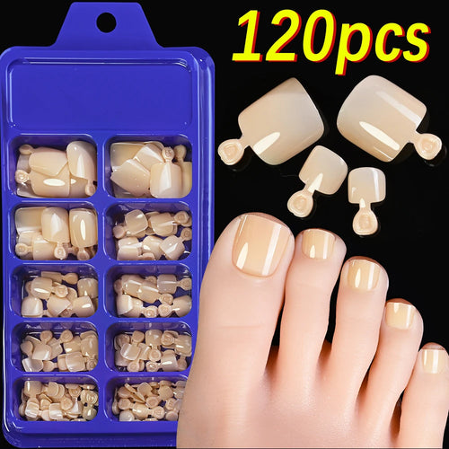 120Pcs 9-Colors French Fake Toenails Summer Short Sqaure Press On Toe