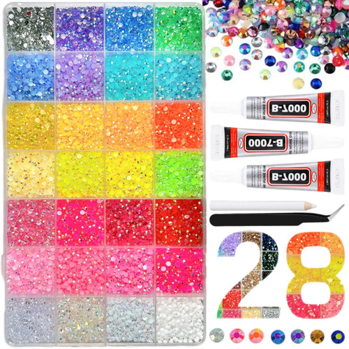 Shiny Flatback Rhinestones Kit with B 7000 Glue Tweezers Picker Pen