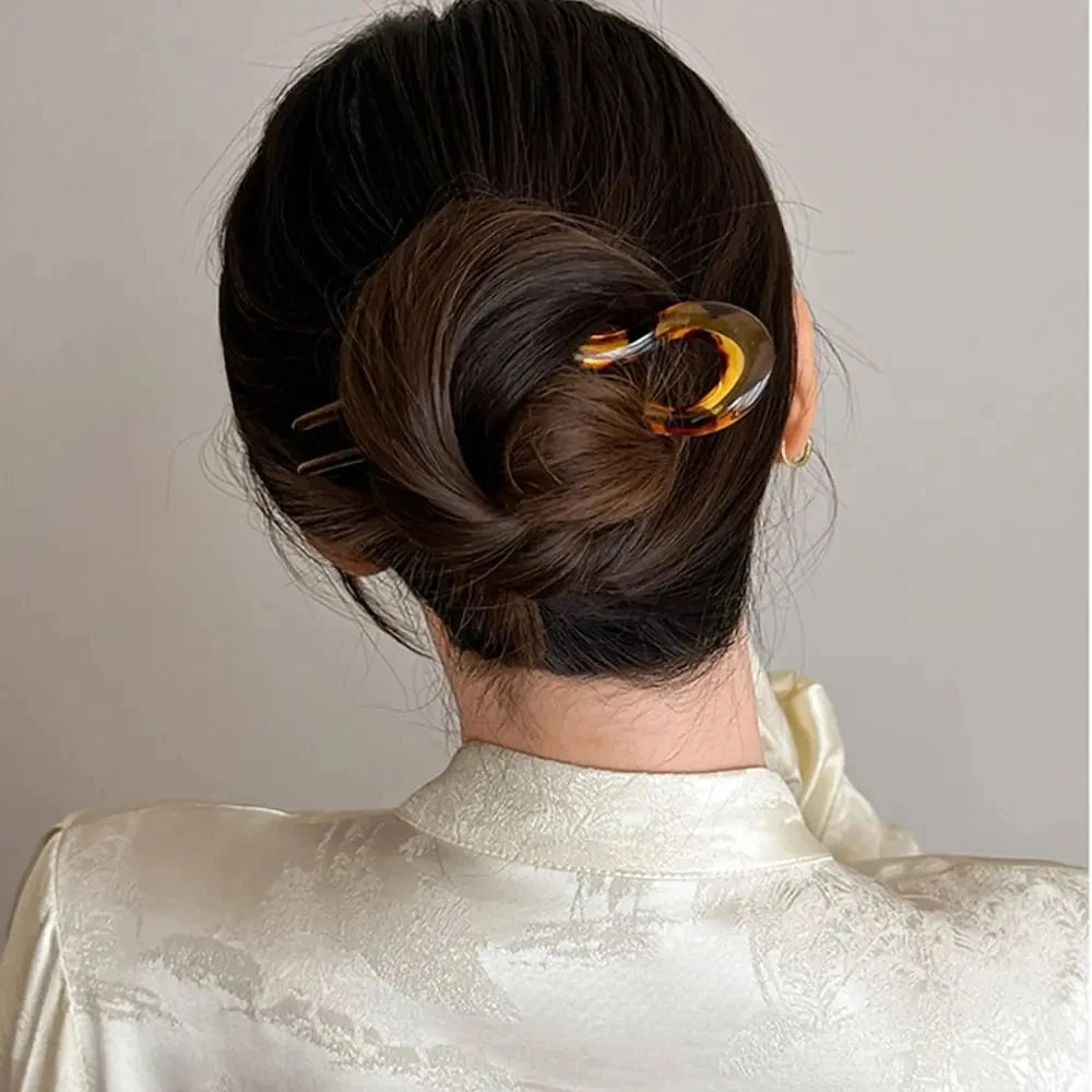 U-Shaped Hair Fork Fashion Tortoiseshell Acetate Hairpin Geometric