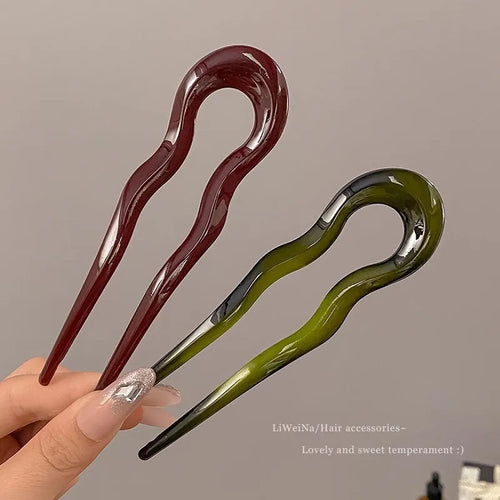 U-Shaped Hair Fork Fashion Tortoiseshell Acetate Hairpin Women