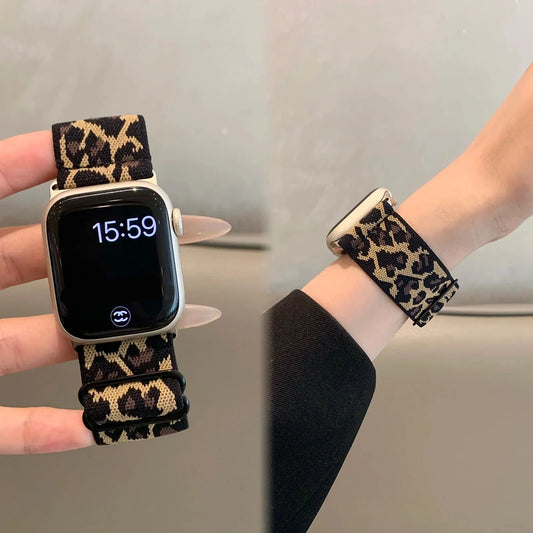 1 Pack Leopard Print Elastic Loop Band Compatible With Apple Watch