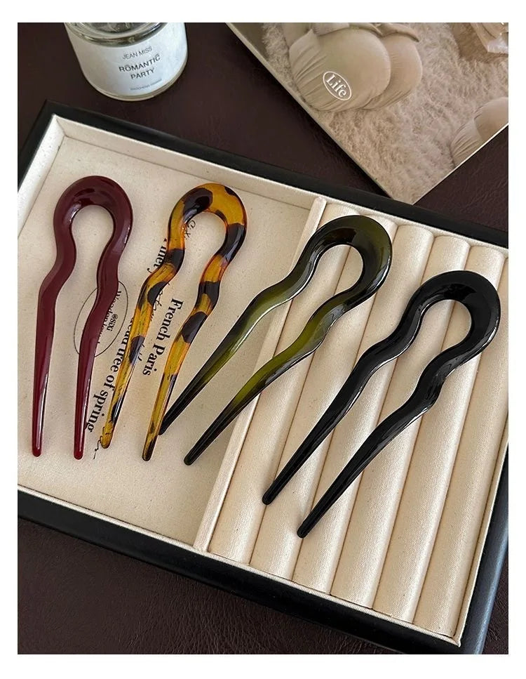 U-Shaped Hair Fork Fashion Tortoiseshell Acetate Hairpin Women