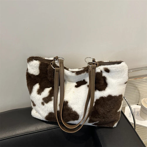 Large Capacity Shopper Bags For Women Winter Travel Tote Bag Cow