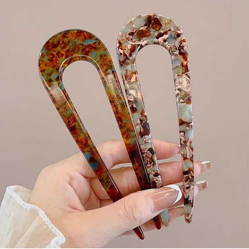 U-Shaped Hair Fork Fashion Tortoiseshell Acetate Hairpin Women